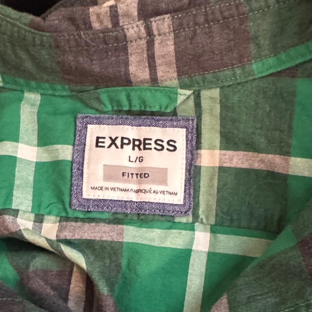Express Green Plaid Casual Button Down Shirt - Picture 3 of 7